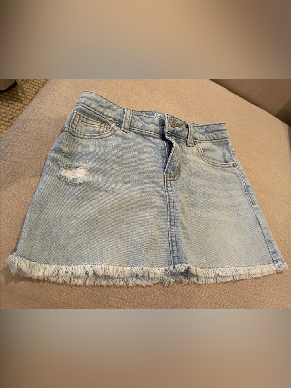 Light Blue Denim Frayed Hem Girl's Skirt